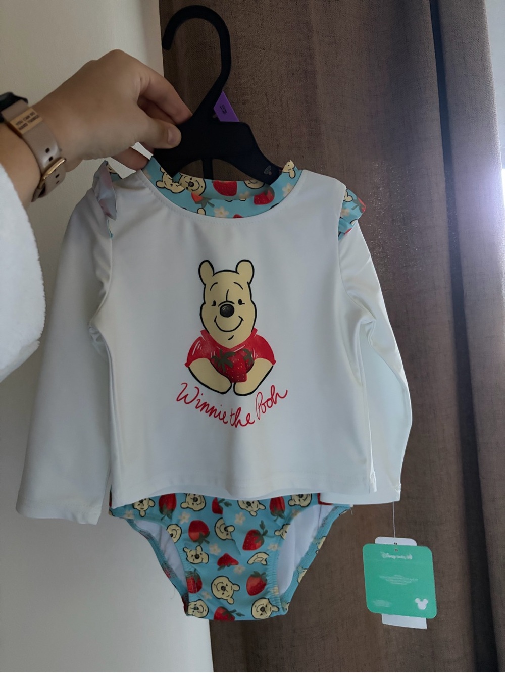 Disney White & Light Blue Winnie the Pooh Long-Sleeve One-Piece